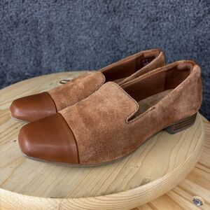 Clarks Tilmont Step Suede Loafers Womens 6.5 Cognac Flats Slip On Cap Toe Shoes